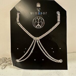 NWT Windsor Silver tone & clear rhinestone Body Chain / Necklace